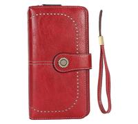 Pilipane RFID Blocking en Cuir Portefeuille Grande capacité Double Bouton Snap Bouton Portefeuille Femme avec Bracelet de Poignet Amovible Matériau PU 19,3 x 11 x 3,7 cm pour Une (Rouge)
