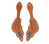 Pilipane Sangle d'éperon en Cuir réglable Style Western Vintage avec Strass décorés pour Bottes d'équitation, Cuir Artificiel Marron, 9,3 Pouces, Lot de 2