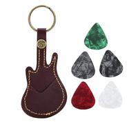 Pilipane Support de Manchon de Sac de médiator de Guitare en Laiton et Cuir Portable Comprenant des Accessoires de médiator idéal pour Les guitaristes Musiciens Noir ou Marron 12 x 5,2 cm (Brun)