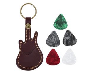Pilipane Support de Manchon de Sac de médiator de Guitare en Laiton et Cuir Portable Comprenant des Accessoires de médiator idéal pour Les guitaristes Musiciens Noir ou Marron 12 x 5,2 cm (Brun)