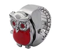 Pilipane Tourne de doigt la montre rabattre à la hauteur vintage de la chouette vintage Unixes Watch de quartz de doigt Design unisexe élégant pour usure décontractée en alliage noir rouge (Rouge)