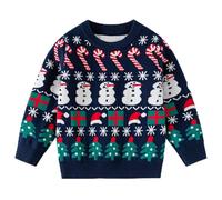 Pilipulu Pull de Noël Enfants Sweat Noël Garçons et Filles Christmas Sweatshirt pour Enfants Coton Pulls Bébé Garçon et Filles 4 Ans, Sapin de Noël Bleu foncé