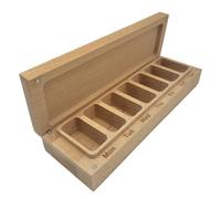 Pill Box Organizer, 7 Day Wooden Case, Portable Weekly Storage, 8.66x2.68x1.46 Inches, Compact Use Divider, Natural Material Design, for Jewelry, Snacks, Desk, Travel, Home