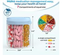 Pill Box With 7 Large Compartments,Pill Organizer For Travel,Supplement Organizer With Anti-Mixing Design,Bpa Free Pill Box With 20 Labels,Blue