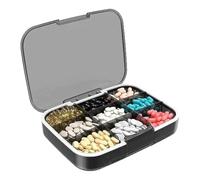 Pill Storage Box - 9 Compartments Moisture Proof Airtight | Pill Container Extra Large 7.7*5.71*1.57 Infor Outdoor Trips Daily Supplement Pill Tablet Holder Case Portable Weekly Storage