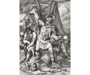 Pillage et meurtre par l'armée romaine lors de la destruction de Jérusalem par l'empereur romain Titus en 70 après une œuvre du XIXe siècle. Affiche imprimée par Ken Welsh (11 x 17)
