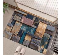 Pillasson de Architecture Moderne, Décoration Tapi,Tapis de Porte pour Art Mural en Pierre, Tapis de Sol de Tapi Antidérapant, pour Entrée, Salon, Chambre à Coucher, Salle de Bain, Jaune Bleu