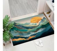 Pillasson de Paysage de montagne abstrait, Décoration Tapis,Tapis de Porte pour Montagnes du Soleil, Tapis de Sol de Tapi Antidérapant, pour Entrée, Salon, Chambre à Coucher, Salle de Bain, jaune-vert