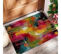 Pillasson de Résumé Moderne, Décoration Tapis,Tapis de Porte pour Coups de Pinceau Audacieux, Tapis de Sol de Tapi Antidérapant, pour Entrée, Salon, Chambre à Coucher, Salle de Bain, Jaune et Rouge