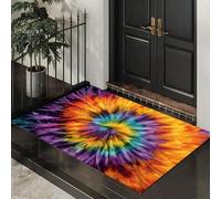 Pillasson de Tie-Dye Moderne, Décoration Tapi,Tapis de Porte pour Motif en Spirale tie-Dye, Tapis de Sol de Tapi Antidérapant, pour Entrée, Salon, Chambre à Coucher, Salle de Bain, Vert-Violet