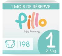 Pillo Couche Taille 1 - Lot de 198 Couches, 6 Paquets de 33 Couches Bébé Taille 1 - New Born (2-5 kg) - Couche Bebe Nouveau Né