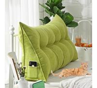 Pillow Headboard Twin XL, Triangular Headboard Pillow Twin XL for Dorm Headboards Bed, Reading Bolster Wedge Triangular Backrest, Ergonomic Bolster Cushion for Bed (Green,59.1 * 20 * 8in,A)