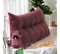Pillow Headboard Twin XL, Triangular Headboard Pillow Twin XL for Dorm Headboards Bed, Reading Bolster Wedge Triangular Backrest, Ergonomic Bolster Cushion for Bed (Red,59.1 * 20 * 8in,A)