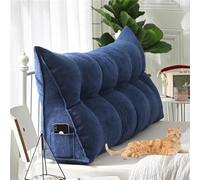 Pillow Headboard Twin XL, Triangular Headboard Pillow Twin XL for Dorm Headboards Bed, Reading Bolster Wedge Triangular Backrest, Ergonomic Bolster Cushion for Bed (Dark Blue,31.5 * 20 * 8in,A)