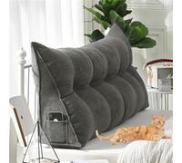 Pillow Headboard Twin XL, Triangular Headboard Pillow Twin XL for Dorm Headboards Bed, Reading Bolster Wedge Triangular Backrest, Ergonomic Bolster Cushion for Bed (Black,31.5 * 20 * 8in,A)