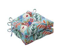 Pillow Perfect Lot de 2 Coussins de Chaise d'intérieur et d'extérieur à Motif Floral Lumineux avec Attaches, réversible, touffeté, résistant aux intempéries et à la décoloration, 39,4 x 40,6 cm,