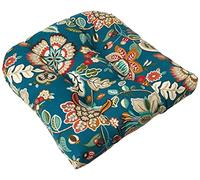 Pillow Perfect Lot de 2 Coussins de Chaise touffetés en Osier pour intérieur/extérieur, résistants aux intempéries et à la décoloration, 48,3 x 48,3 cm, Bleu/Beige Telfair Peacock