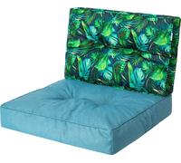 PillowPrim, coussin de palette, coussin de stulh, fauteuil en rotin, Outdoor, garniture, coussin de siège, coussin de chaise, meubles en rotin, bleu + feuilles bleues, 70 x 70 cm