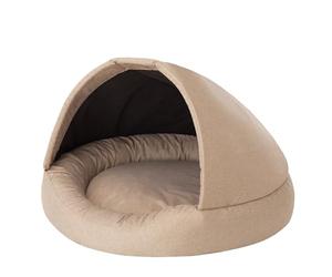 PillowPrim Lit et maison pour chien 2 en 1, maison en tissu, grotte pour chat, niche pour chien, panier pour chien, couchette, meubles pour animaux, beige, L : 80 x 80 x 52 cm