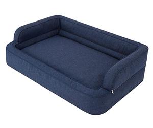 PillowPrim Lit pour chien, meubles pour animaux, lit pour chat, housse amovible, panier pour chien, coussin, lit, canapé, bleu marine, L : 78 x 47 cm