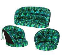 PillowPrim Lot de 2 Coussins pour Ensemble en Rotin - Banc d'Été - Motif Feuilles Bleues