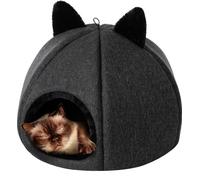 PillowPrim, maison pour chats d'intérieur, niche pour chats, tente pour chats avec coussin amovible et lavable, douce et auto-chauffante, noir, taille 2 : 45x45x33 cm