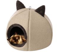 PillowPrim, maison pour chats d'intérieur, niche pour chats, tente pour chats avec coussin amovible et lavable, douce et auto-chauffante, beige, taille 2 : 45x45x33 cm