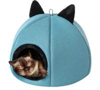 PillowPrim, maison pour chats d'intérieur, niche pour chats, tente pour chats avec coussin amovible et lavable, douce et auto-chauffante, bleu, taille 1 : 40x40x28 cm