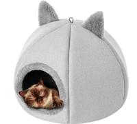 PillowPrim, maison pour chats d'intérieur, niche pour chats, tente pour chats avec coussin amovible et lavable, douce et auto-chauffante, cendres, taille 1 : 40x40x28 cm