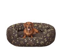 PillowPrim Panier pour chien | Panier pour chiens de petite, moyenne et grande taille | Coussin pour chien | Canapé pour chien | Facile à nettoyer | XL - 93 x 74 cm | Marron avec pattes