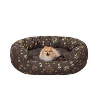 PillowPrim Panier pour chien | Panier pour chiens de petite, moyenne et grande taille | Coussin pour chien | Canapé pour chien | Facile à nettoyer | L - 76 x 59 cm | Marron avec pattes