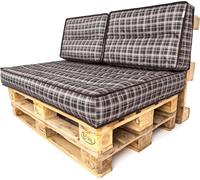 PillowPrim Set de coussins de palette amovible Housse imperméable Coussins de palette Set de coussins de jardin (Coussin d'assise 120x80 Dossier 60x40) Marron à carreaux