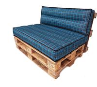 PillowPrim Set de coussins de palette amovible Housse imperméable Coussins de palette Set de coussins de jardin (Coussin d'assise 120x80 Dossier 120x40) Bleu à carreaux