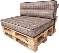 PillowPrim Set de coussins de palette amovibles Housse imperméable Coussins de palette Set de coussins de jardin (Coussin d'assise 120x80 Dossier 120x40) Beige à carreaux