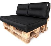 PillowPrim Set de coussins de palette amovibles Housse imperméable Coussins de palette Set de coussins de jardin (Coussin d'assise 120x80 + Dossier 2x60x40) Noir