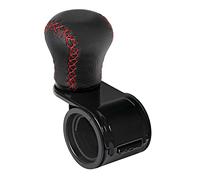 PILOT 00037 Revolve Bouton volant en cuir avec coutures rouges, support noir, universel pour volant avec section de 20 à 40 mm