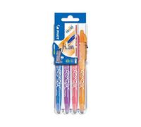 Pilot - 1 Etui Chevalet de 4 rollers FriXion Ball Fun Pointe Moyenne 0.7 mm. Assortis Turquoise, Violet, Rose et Orange