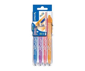 Pilot - 1 Etui Chevalet de 4 rollers FriXion Ball Fun Pointe Moyenne 0.7 mm. Assortis Turquoise, Violet, Rose et Orange