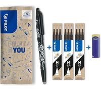 PILOT - 1 FriXion Ball + 9 Recharges + 1 Gomme - Stylo Effaçable - Noir | Encre Thermosensible - Écriture Fluide, Propre, Sans Ratures - Noir - Pointe Moyenne 0,7mm