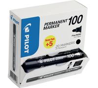 Pilot Pen Marqueur permanent 100 - pointe ogive 1 mm noir - Pack promo 15+5 offerts