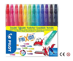 Pilot - 12 FriXion Colors - Feutres de Dessin et de Coloriage à Encre Thermosensible Effaçable - Ultra lavable - Couleurs assorties - Pointe Moyenne Conique