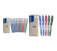 Pilot - 12 Stylos FriXion Ball Stick - Encre Gel Effaçable - 4 Bleus, 4 Noirs, 2 Rouges, 2 Verts & 5 Frixion Ball - Encre Gel Effaçable - Stylo Roller Rechargeable et Ergonomique