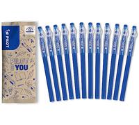 PILOT - 12 Stylos FriXion Ball Stick - Encre Gel Effaçable Bleue - Le FriXion Économique à Pointe Moyenne - Pour Mettre Dans La Trousse d'école - Fourniture Scolaire