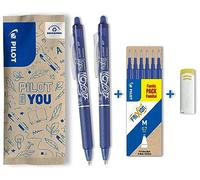 PILOT - 2 FriXion Ball Clicker + 6 Recharges - Stylo Effaçable - Bleu | Encre Thermosensible - Écriture Fluide, Propre, Sans Ratures - Rétractable et Rechargeable - Bleu - Pointe Moyenne 0,7mm