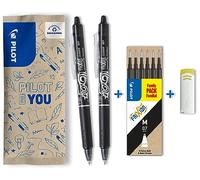 PILOT - 2 FriXion Ball Clicker + 6 Recharges - Stylo Effaçable | Encre Thermosensible - Écriture Fluide, Propre, Sans Ratures - Rétractable et Rechargeable - Bleu - Pointe Moyenne 0,7mm