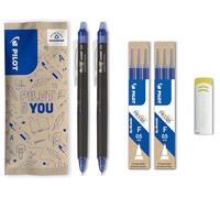 PILOT - 2 FriXion Point Clicker + 6 Recharges + 1 Gomme - Stylo Effaçable | Encre Thermosensible - Écriture Précise et Propre - Rétractable et Rechargeable - Bleu - Pointe Fine (0,5mm)