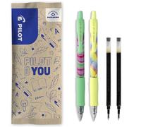 PILOT - 2 G2 Flow + 2 Recharges - Stylo Roller Encre Gel - Encre Noire | Écriture Fluide - Édition Limitée - Rétractable et Rechargeable - Corps Jaune et Vert - Pointe Moyenne (0,7mm)