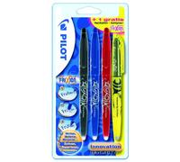 Pilot 2260B4 / Frixion Ball Lot de 3 stylos roller / 1 surligneur Noir/rouge/bleu / Surligneur jaune (Import Allemagne)