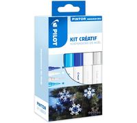 Pilot 3131910574446 Kit Créatif Pintor - Marqueur Déco - 8 Suspensions De Sapin + 4 Marqueurs Pointe Fine, Bleu Métal, Bleu Foncé, Blanc Et Argent
