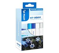 Pilot 3131910574446 Kit créatif PINTOR - marqueur déco - 8 suspensions de sapin + 4 marqueurs pointe fine, bleu métal, bleu foncé, blanc et argent